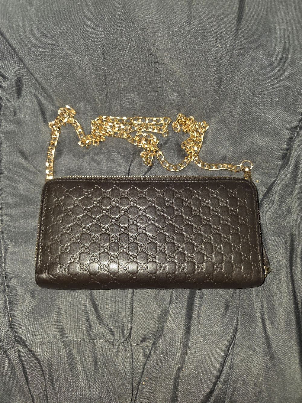 Gucci Brown Embossed GG Leather Crossbody with Gold Chain - Picture 4 of 16